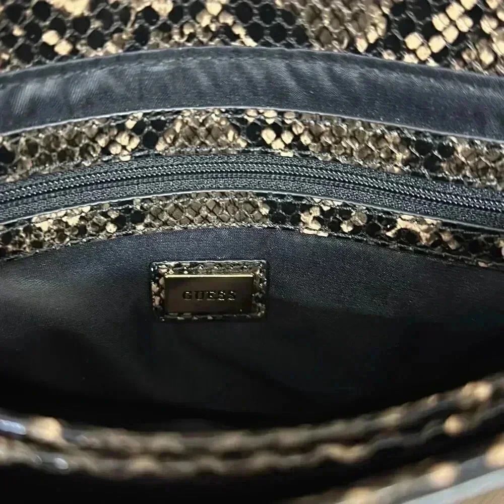 Guess Brown Logo Faux Snakeskin Crossbody Handbag - Picture 9 of 11